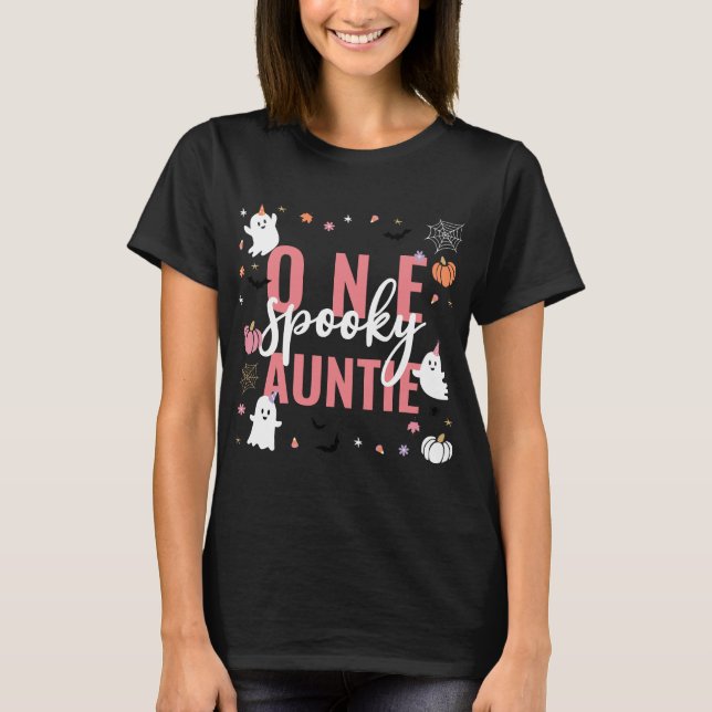 One Spooky Auntie Pink Bold Script Halloween T-Shirt (Front)