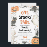 One Spooky Babe Cute Halloween Ghost 1st Birthday  Invitation<br><div class="desc">One Spooky Babe Cute Halloween Ghost 1st Birthday Invitation Fall Pumpkin Ghost Spooky Cute Halloween Birthday Invite</div>