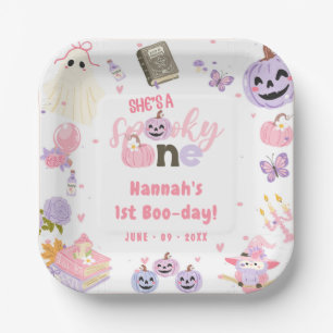 One Spooky Babe Cute Halloween Ghost 1st Birthday Paper Plate