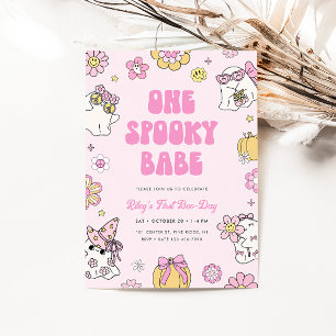 One Spooky Babe Groovy Halloween 1st Birthday Invitation