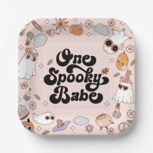 One Spooky Babe Groovy Halloween 1st Birthday Paper Plate