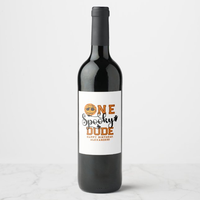One Spooky Dude Basketball Boys Rad Kids Birthday Wine Label (Front)