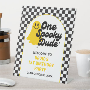 One Spooky Dude First Birthday Welcome Pedestal Sign