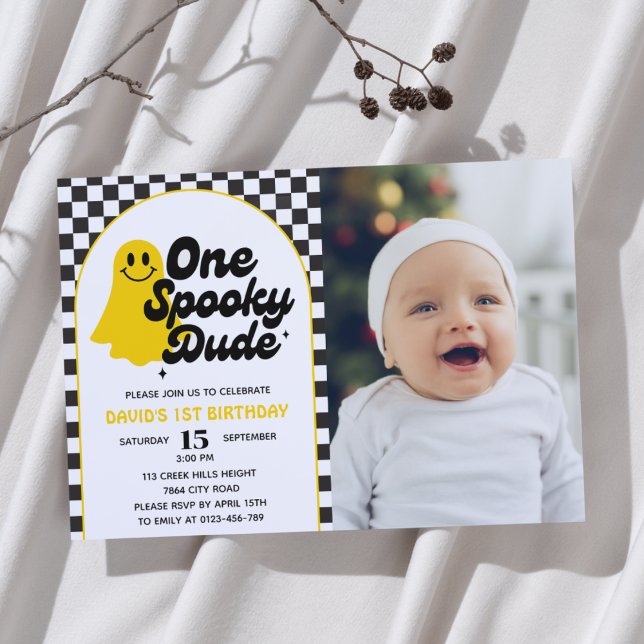 One Spooky Dude Groovy Ghost First Birthday Invitation (Creator Uploaded)