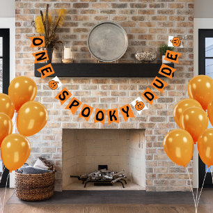 One Spooky Dude Orange Halloween 1st Birthday Bunting Flags