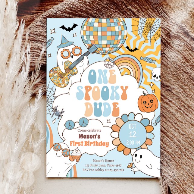 One Spooky Dude Retro Halloween First Birthday Invitation (Creator Uploaded)