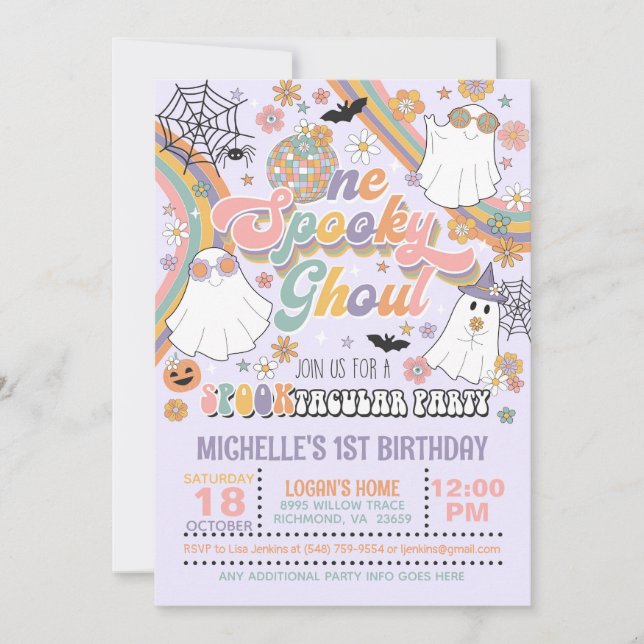 One Spooky Ghoul Birthday Invitation - Girl/Purple (Front)