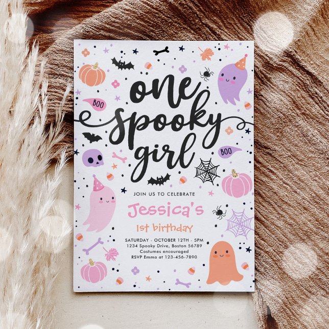 One Spooky Girl Cute Halloween Ghost 1st Birthday Invitation (Creator Uploaded)