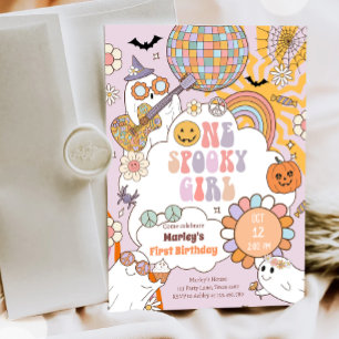 One Spooky Girl Retro Halloween First Birthday Invitation