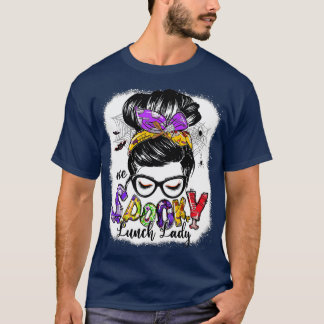 One Spooky Lunch Lady Messy Bun Happy Halloween Gi T-Shirt
