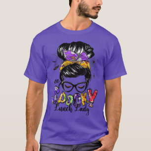 One Spooky Lunch Lady Messy Bun Happy Halloween Gi T-Shirt