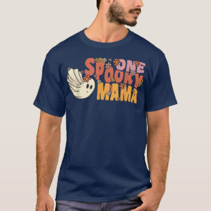 One Spooky Mama Groovy Ghost With Vintage Flowers T-Shirt