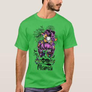 One Spooky Mama Messy Bun Women Witch Mom Hallowee T-Shirt