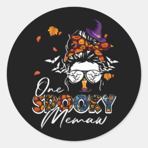 One Spooky Memaw Messy Bun Grandma Pumpkin Hallowe Classic Round Sticker