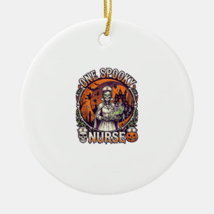 One Spooky Nurse Halloween Skeleton Potions Haunte Ceramic Ornament