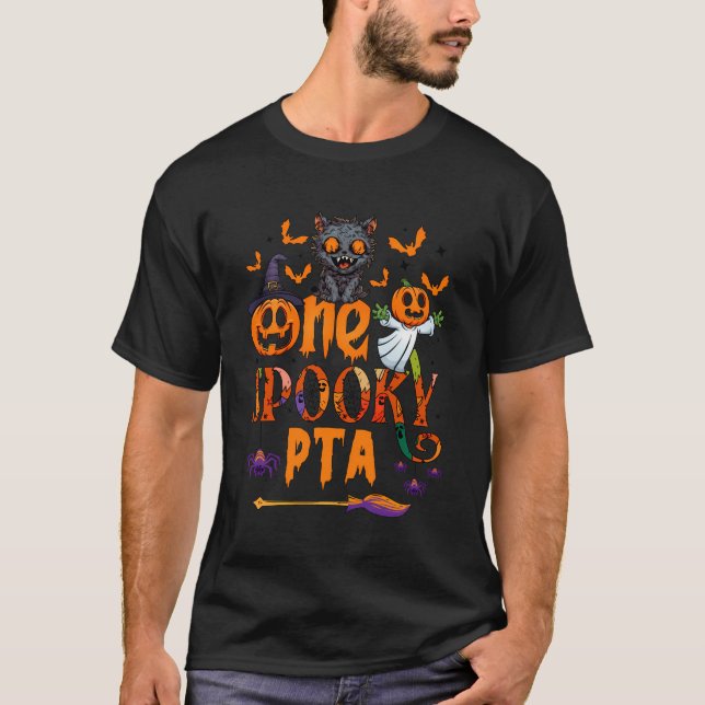 One Spooky Pta Funny Halloween Spooky Pta Black Ca T-Shirt (Front)