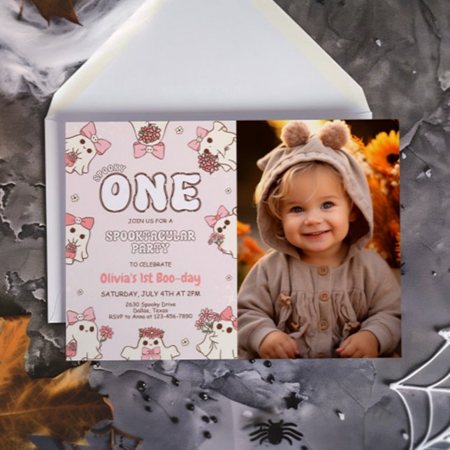 One Spooky Retro Halloween First Birthday Photo Invitation (Creator Uploaded)