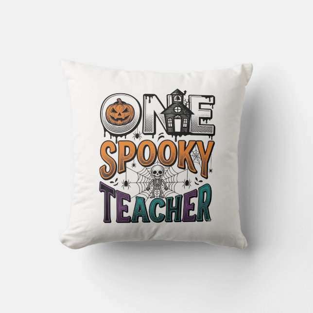 One Spooky Teacher Halloween Vector Design_1 Throw Pillow (Front)