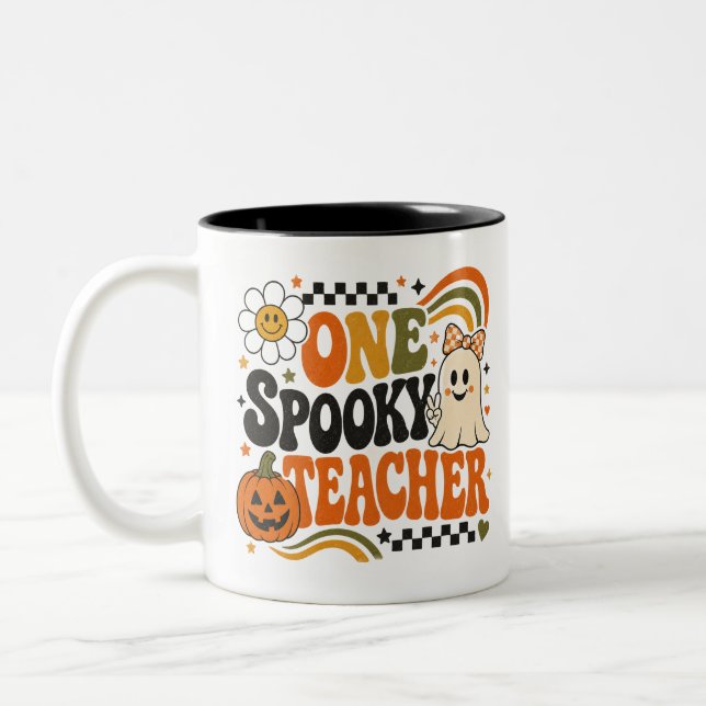 One Spooky Teacher Pumpkin Halloween Cute Mug Gift (Left)