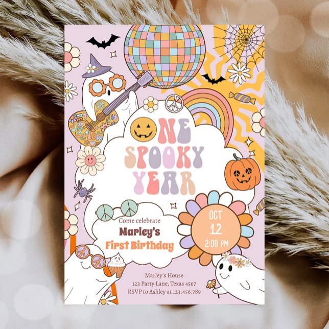 One Spooky Year Retro Halloween First Birthday Invitation (Creator Uploaded)