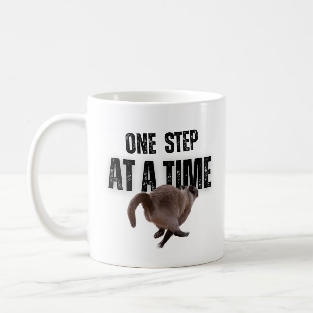 One step at a time grey cat coffee mug (Left)