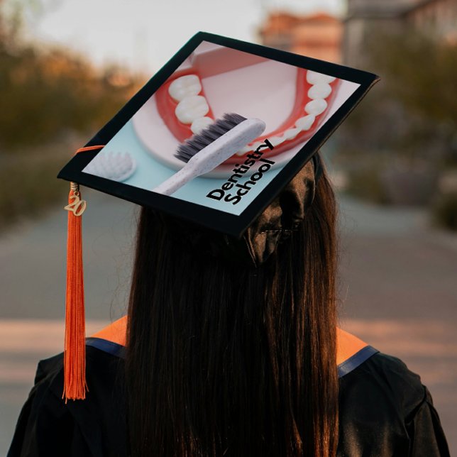 One -Step Grad Cap - Faculty - "Dentistry School" (Introducing “Dentistry School”, Grad Lore’s bold, one step, polished peel‑and‑stick grad cap topper )