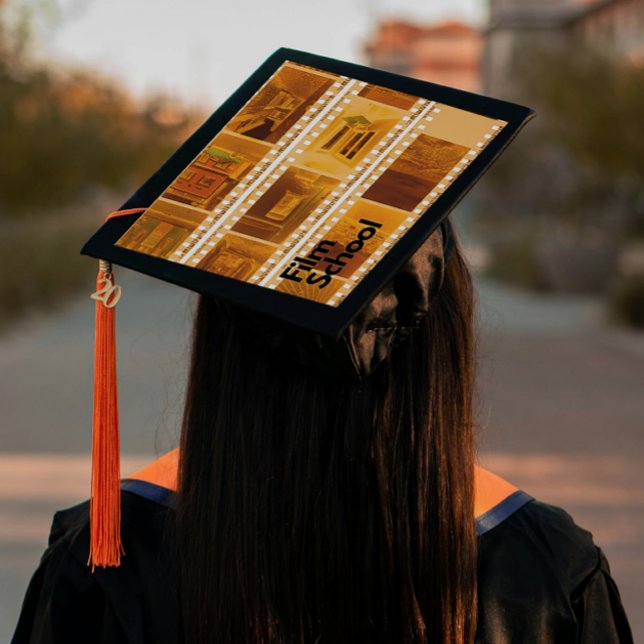 One Step Grad Cap - Faculty - "Film School" (Introducing “Film School”, Grad Lore’s bold, one step, polished peel‑and‑stick grad cap topper )