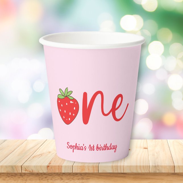 One Strawberry Birthday Pink Paper Cups (Creator Uploaded)