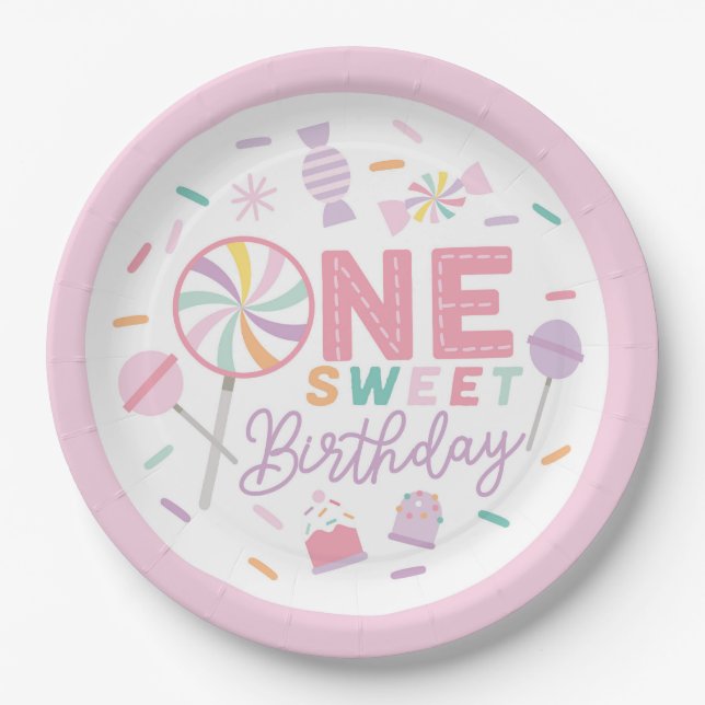 One Sweet Birthday 9" Paper Plate (Front)