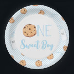 One Sweet Boy Milk and Cookies blue Birthday Paper Plate<br><div class="desc">One sweet Boy blue milk and cookies birthday party plates.</div>