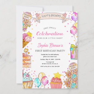 One Sweet Celebration Girl 1st Birthday invitation