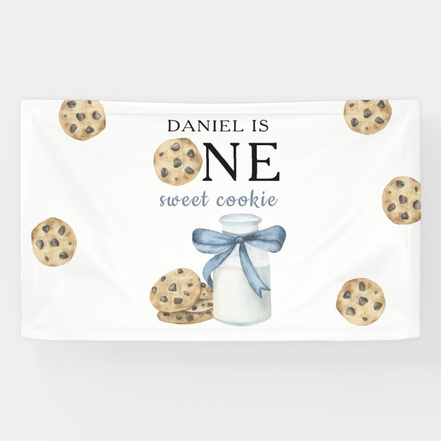 One Sweet Cookie and Milk First Birthday   Banner (Horizontal)
