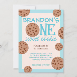 One Sweet Cookie Blue First Birthday Invitation