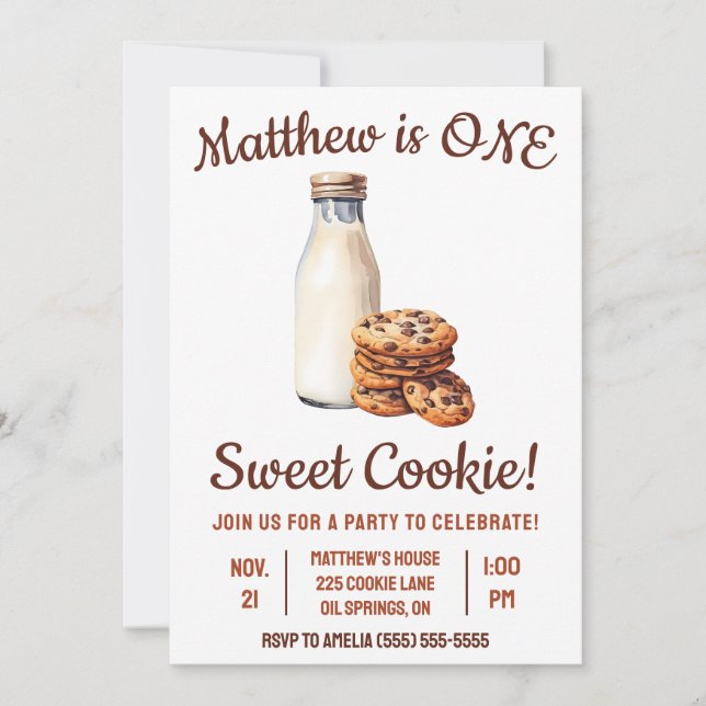 One Sweet Cookie!  First Birthday Party Invitation (Front)