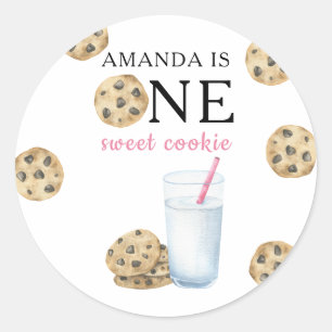One Sweet Cookies & Milk Girl First Birthday   Classic Round Sticker
