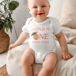 One Sweet Gingham Peach 1st Birthday invitation Baby Bodysuit