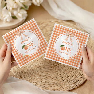 One Sweet Gingham  Peach 1st Birthday invitation Napkin
