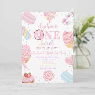 One Sweet Girl Doughnut pastel Pink 1st Birthday I Invitation