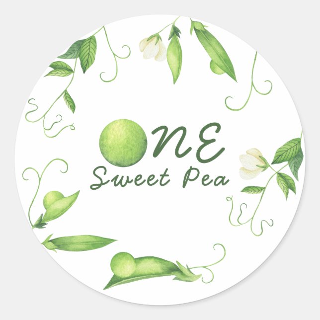 One Sweet Pea First Birthday Classic Round Sticker (Front)