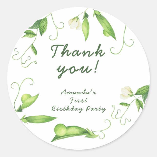 One Sweet Pea First Birthday Classic Round Sticker (Front)