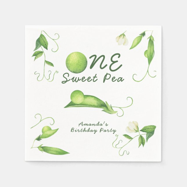 One Sweet Pea First Birthday Napkin (Front)