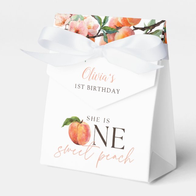 One Sweet Peach 1st Birthday  Favor Box (Front Side)