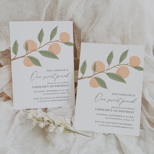 One Sweet Peach 1st Birthday Invitation (Creator Uploaded)