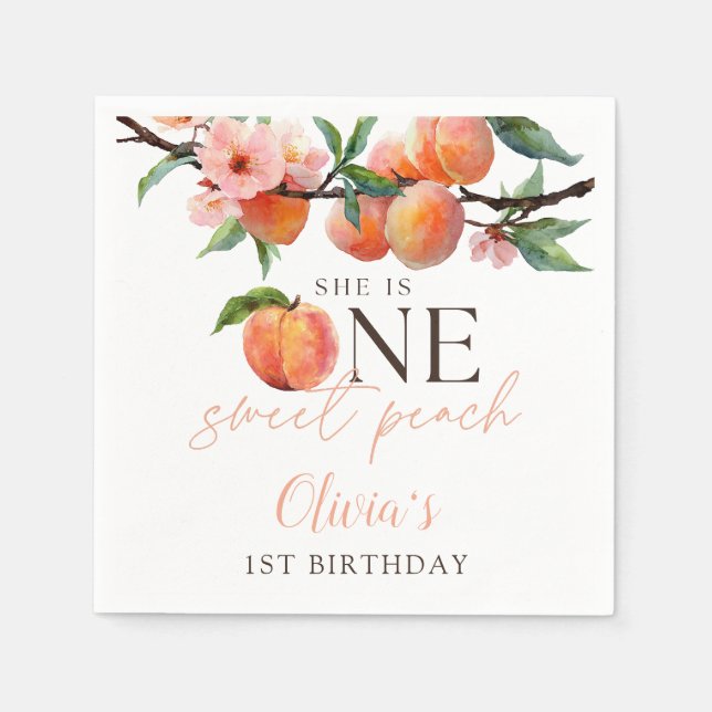 One Sweet Peach 1st Birthday  Napkin (Front)