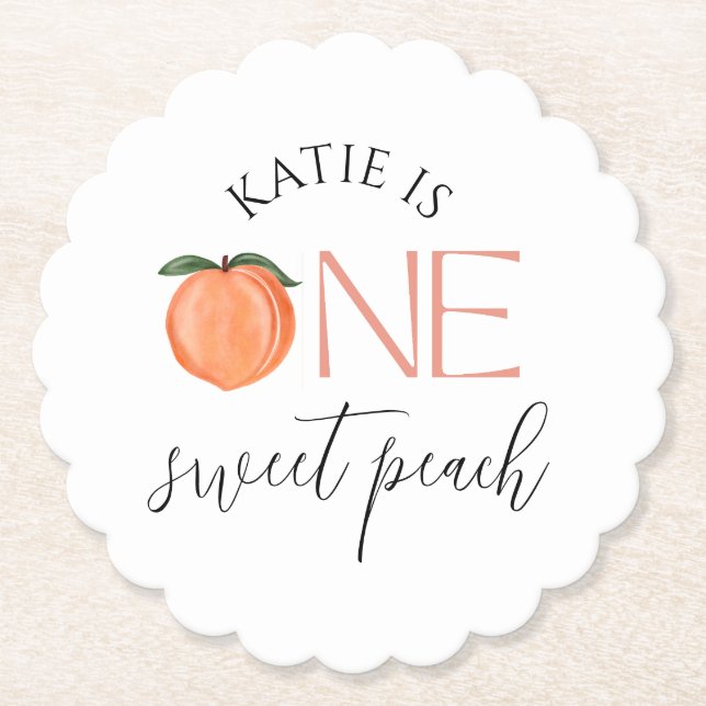One Sweet Peach 1st Birthday Paper Coaster (Front)