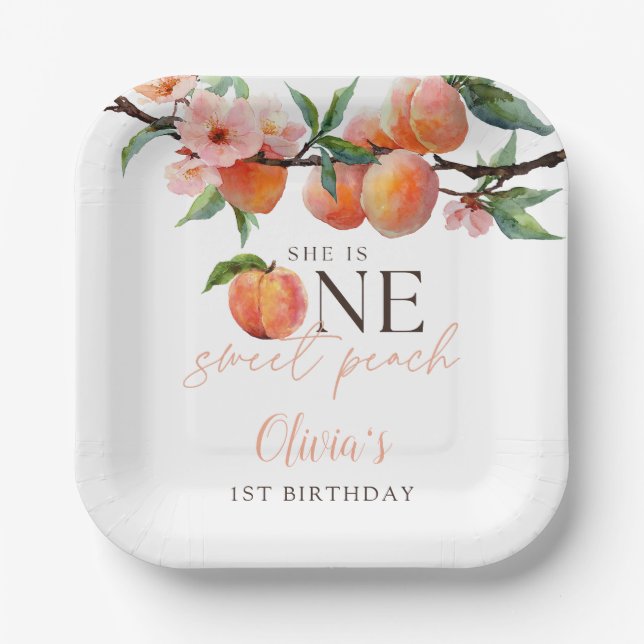 One Sweet Peach 1st Birthday  Paper Plate (Front)