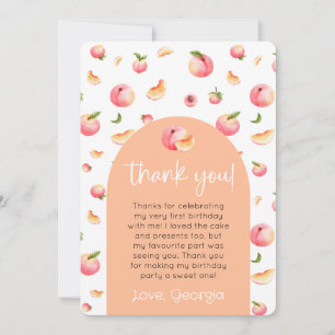 One Sweet Peach 1st Birthday Photo Thank You Card