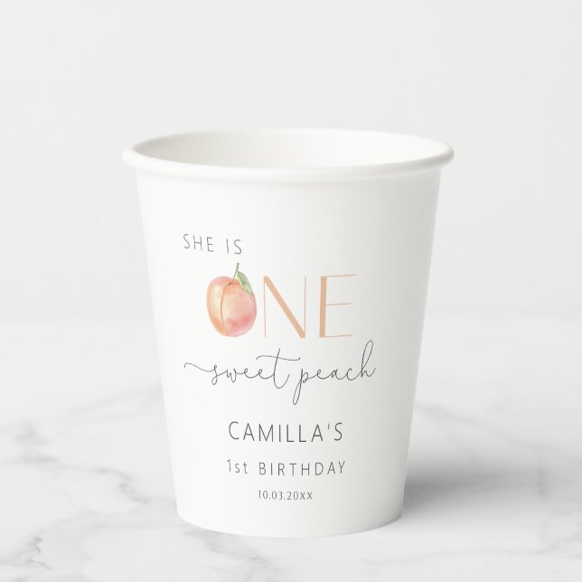 One Sweet Peach Birthday Paper Cups (Front)