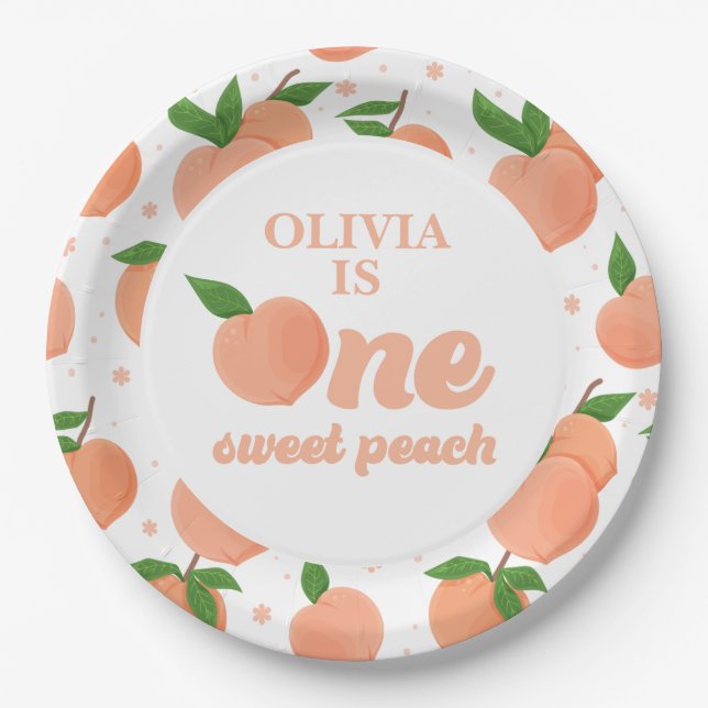 One Sweet Peach Birthday Paper Plates (Front)