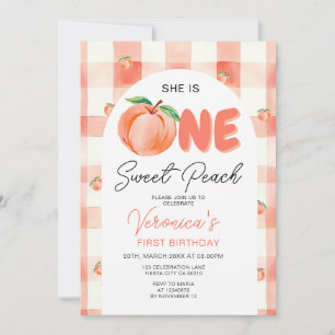 One Sweet Peach Birthday Party Boho Gingham  Invitation
